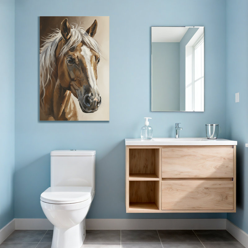 Portrait d'animaux avec crinière blanche et manteau brun, H 18 po x l 12 po