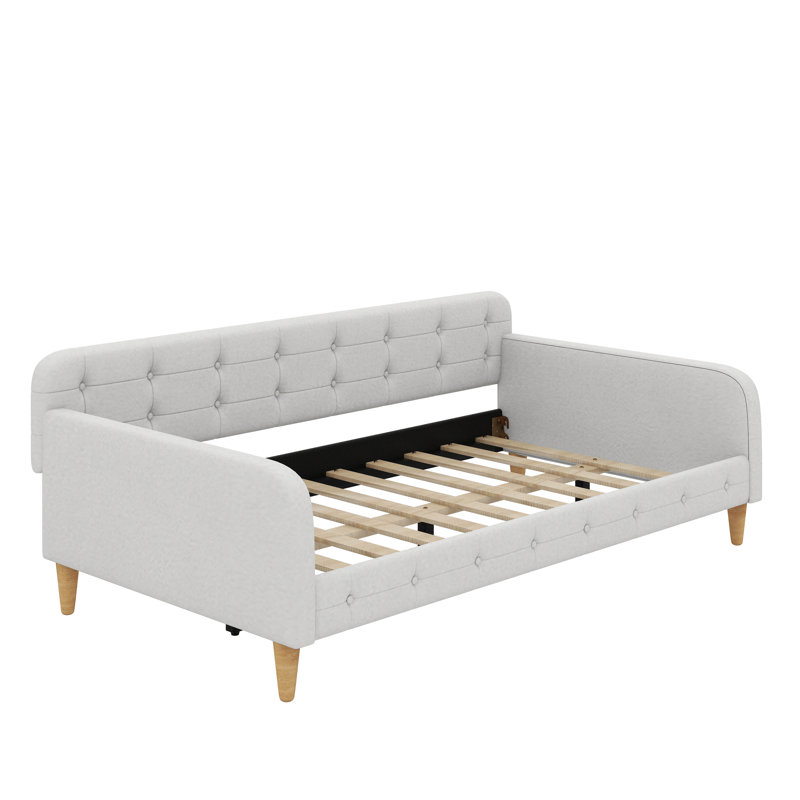 Lit de jour rembourré avec 4 pieds de soutien, Beige, Lit simple