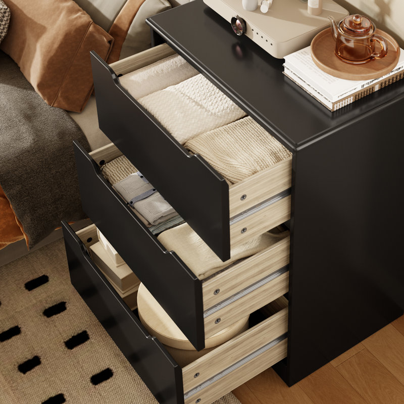 Michiaki  23.6"W 3-Drawer Dressing Dressers with Inset Handles，storage cabinet, Black