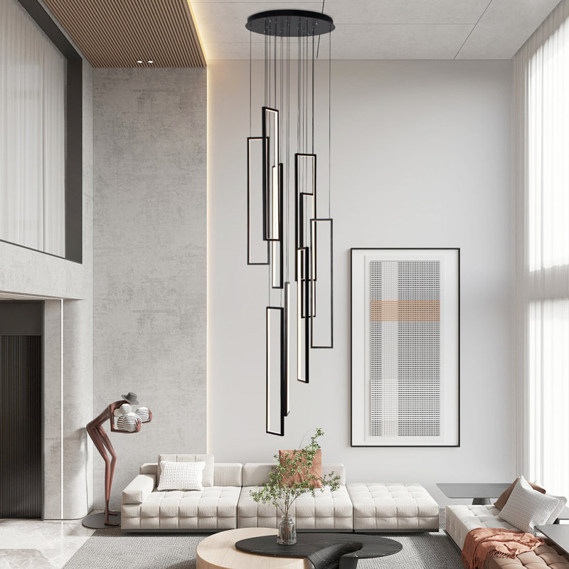 Large Black Aluminum Rectangle Cluster Chandelier Light
