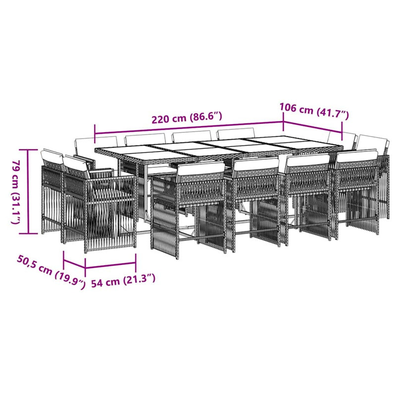 Patio Dining Set with, Cream White, Brown, 73cm H x 220cm W x 106cm D