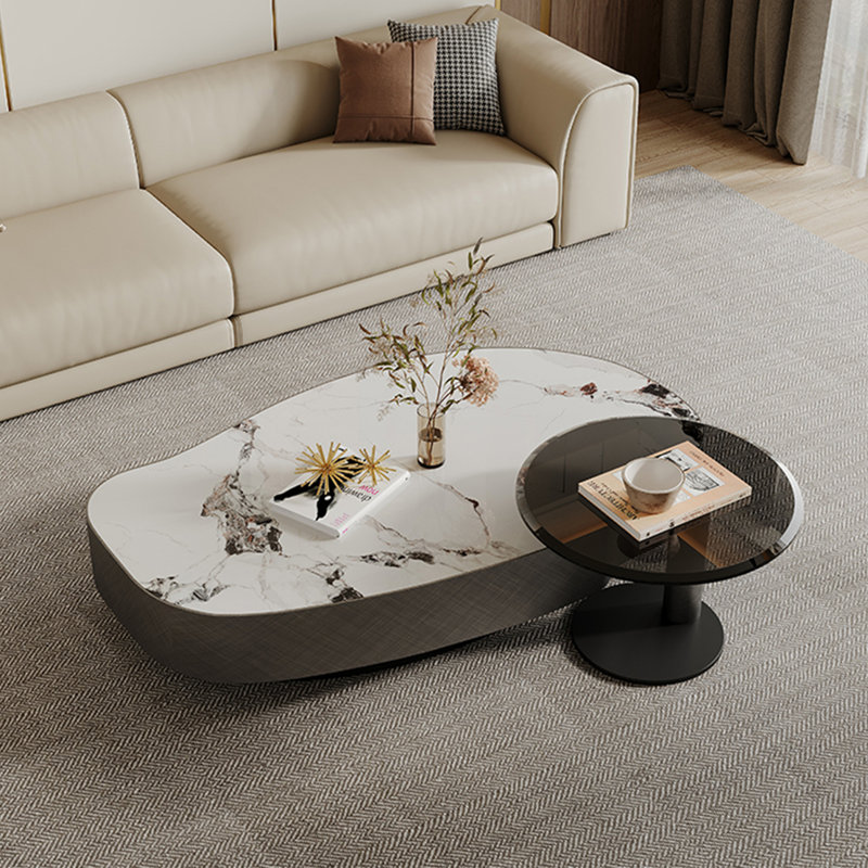 Table basse ovale en pierre à forme spéciale, H 13 po x L 55,1 po x l 30,7 po