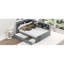 Gris, lit double, base de lit en bois, lit gigogne, plateau de rangement rotatif, tête rembourrée avec tablettes