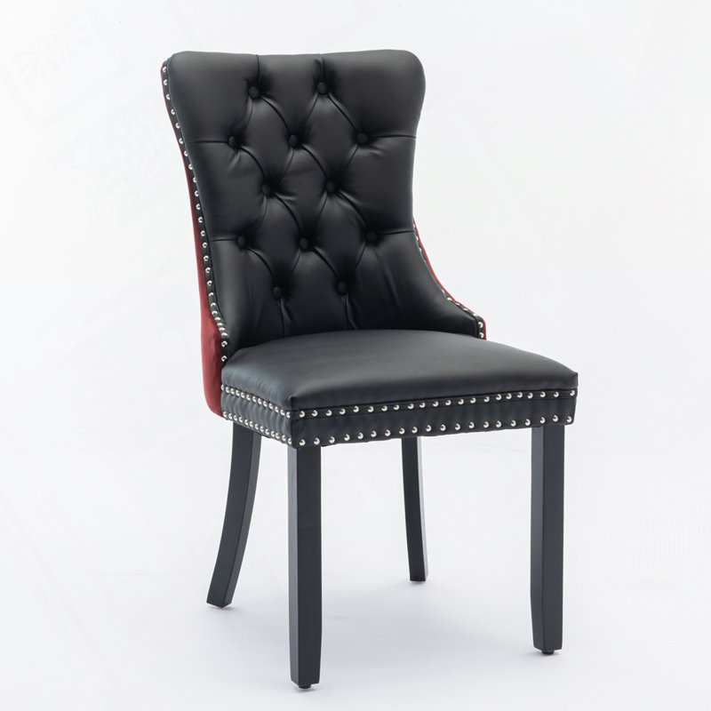 Chaise rembourrée en polyuréthane et velours, Noir / rouge vin