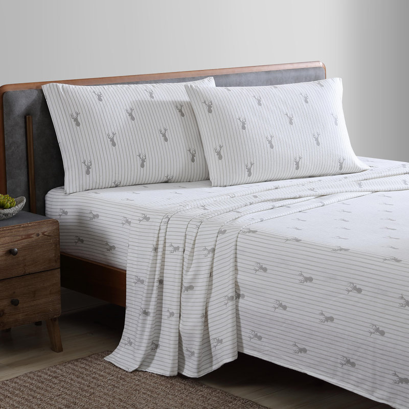 Gray Deer Lodge Queen Cotton Flannel Sheet Set