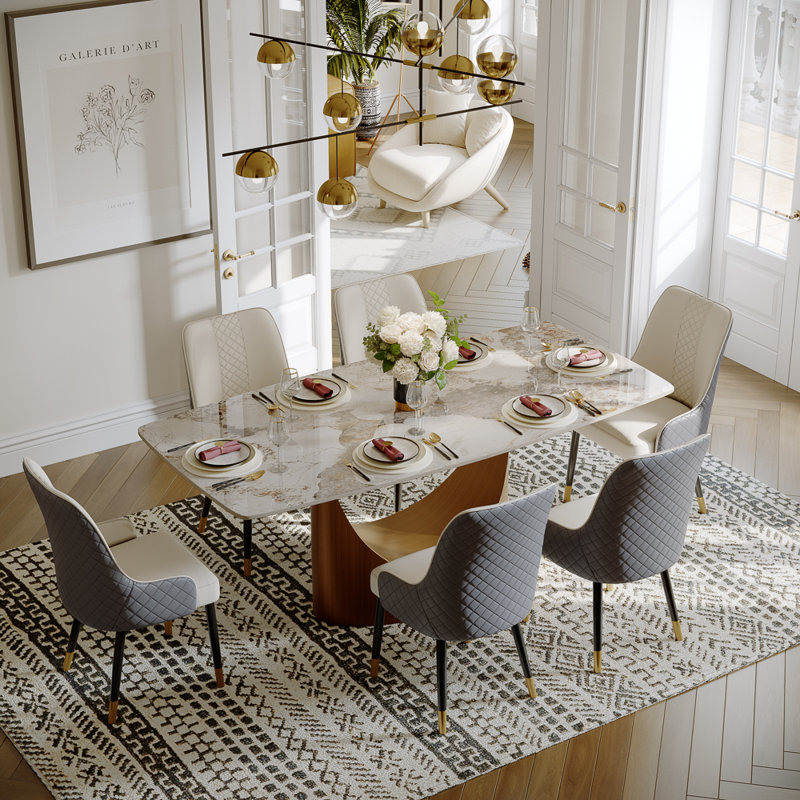 HOBART 7 Pieces Modern Dining Table Sets For 6, Sintered Stone Dining Table With 6 Chairs, Rectangular Dining Room Sets