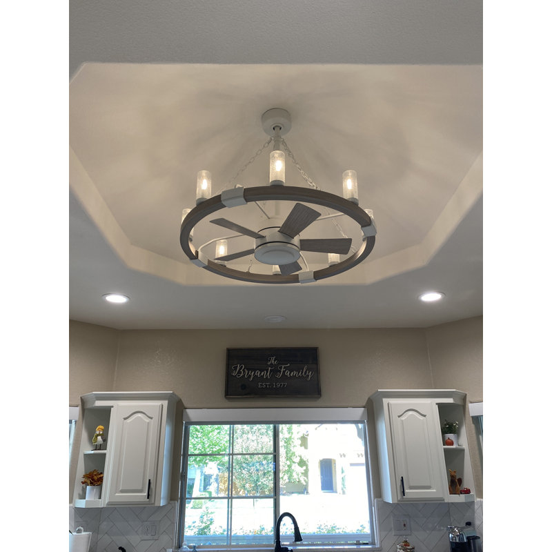 Sawyer 36" With 28" LED Fan, Matte White, Weathered Wood