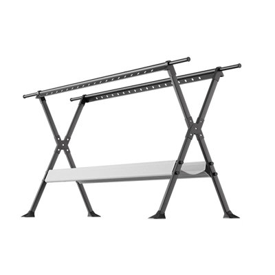 JOYBOS Foldable Free-Standing Clothes Drying Rack, Heavy-Duty Stainless Steel Laundry Airer with Mesh Shelf, Gray