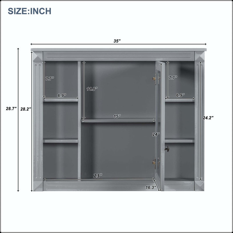 Pharmacie murale 35x28 avec 6 tablettes ouvertes et tablettes réglables - Gris, Gray