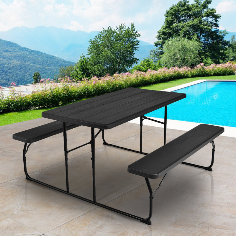 Table de pique-nique rectangulaire pour 4 personnes, Noir