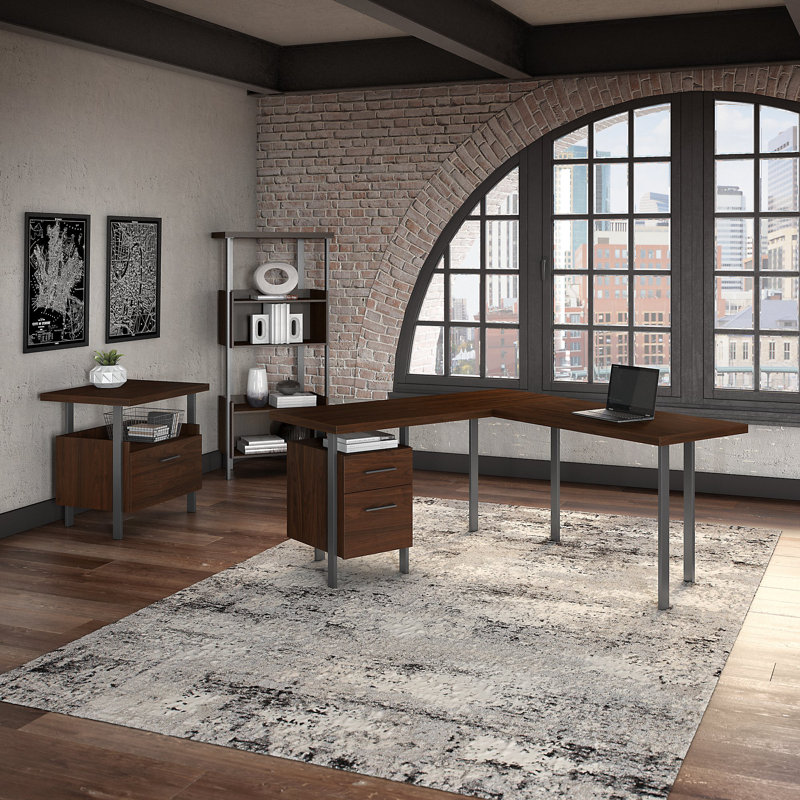 Conway L-Shaped Metal Base Writing Desk