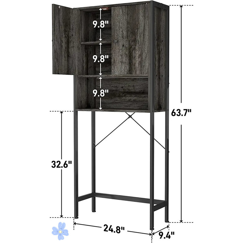 Gray and Black Wood Over-the-Toilet Storage Organizer