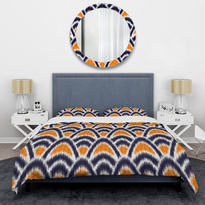 Ensemble de housse de couette abstrait orange et bleu Ikat Ogee - Microfibre de polyester
