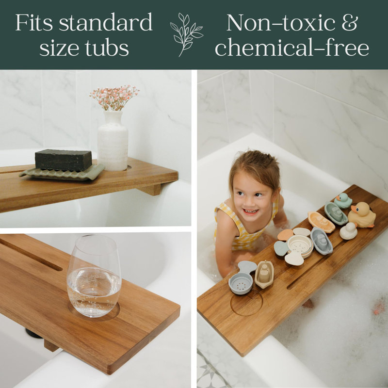 Plateau de baignoire | Plateau de bain en bois d'acacia massif | Serviteur de baignoire anti-basculement, non toxique et durable | Plateau de baignoire réglable
