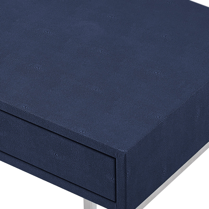 Console en faux chagrin Yadira, Bleu marine / chrome
