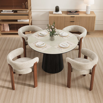 Ensemble de table de salle à manger 4 personnes Adwin avec table ronde de 47,24 po et 4 fauteuils rembourrés Boucle