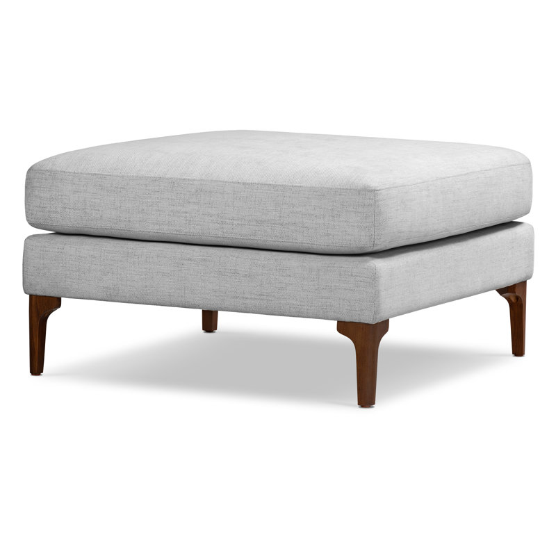Seashell Gray Upholstered Ottoman with Wooden Legs