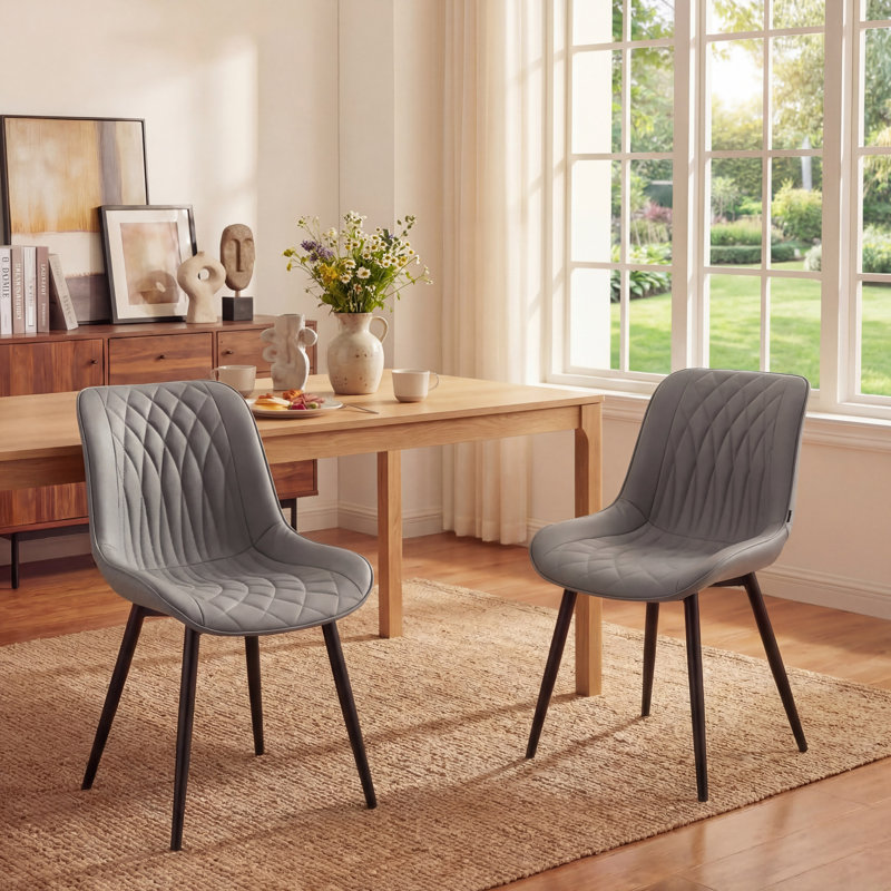 Modern Dining Chairs Faux Leather Upholstered Kitchen Chairs Side Chair With Metal Legs, Gray