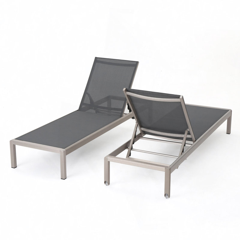 Chaise longue inclinable simple Caggiano, 2, Gris foncé / beige