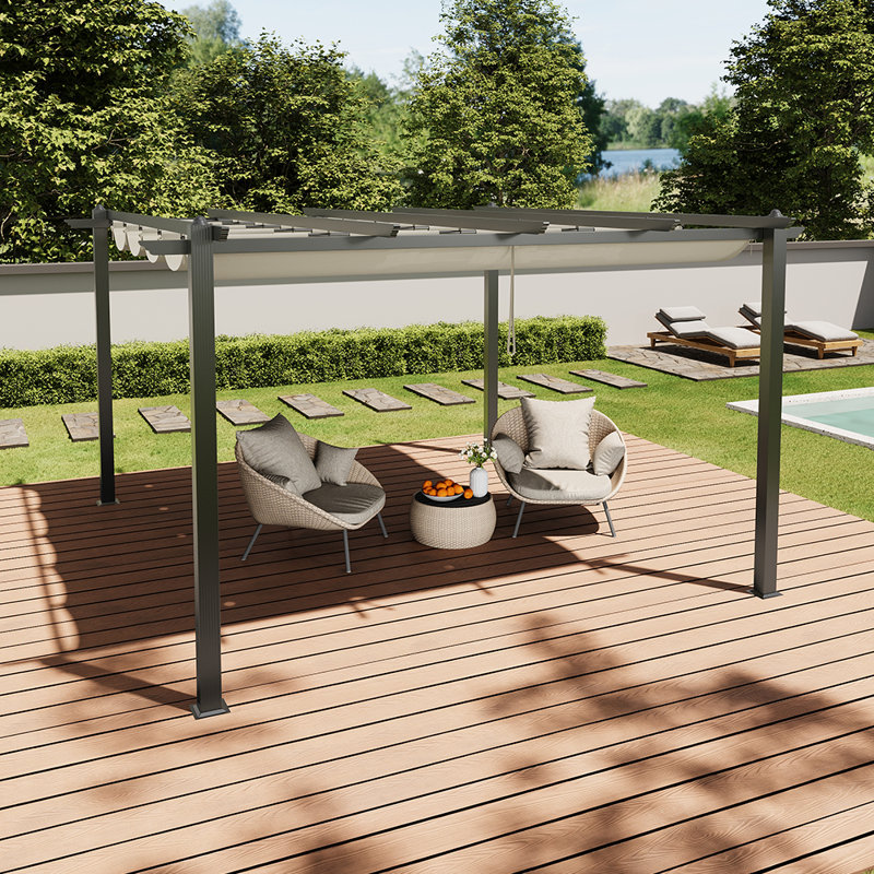 Aluminium Pergola with Retractable Roof, Beige