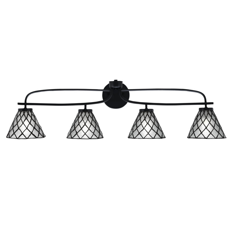 Sneaton Cavella 4 Light Bath Bar Shown In Matte Black Finish With 7" Diamond Ice Art Glass