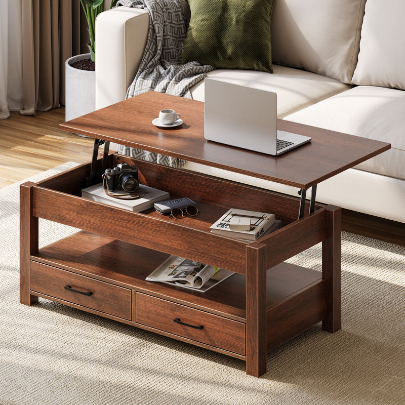 Coffee Table with Storage, Lift Top Coffee Table for Living Room, Washed Oak, 18.9" H x 47.5" W x 23.7" D