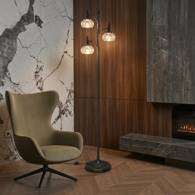 66.5" Dimmable Tree Floor Lamp with 3 Included Bulbs, Black