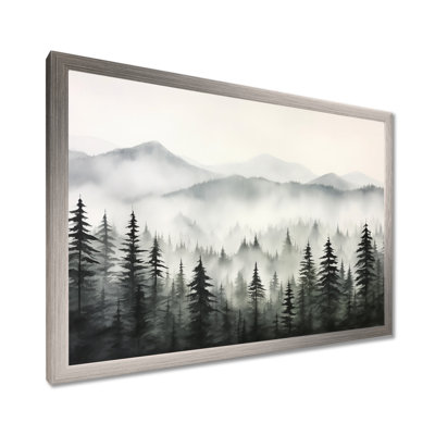 Grey Misty Morning Forest Horizon I - Forest Large Wall Art