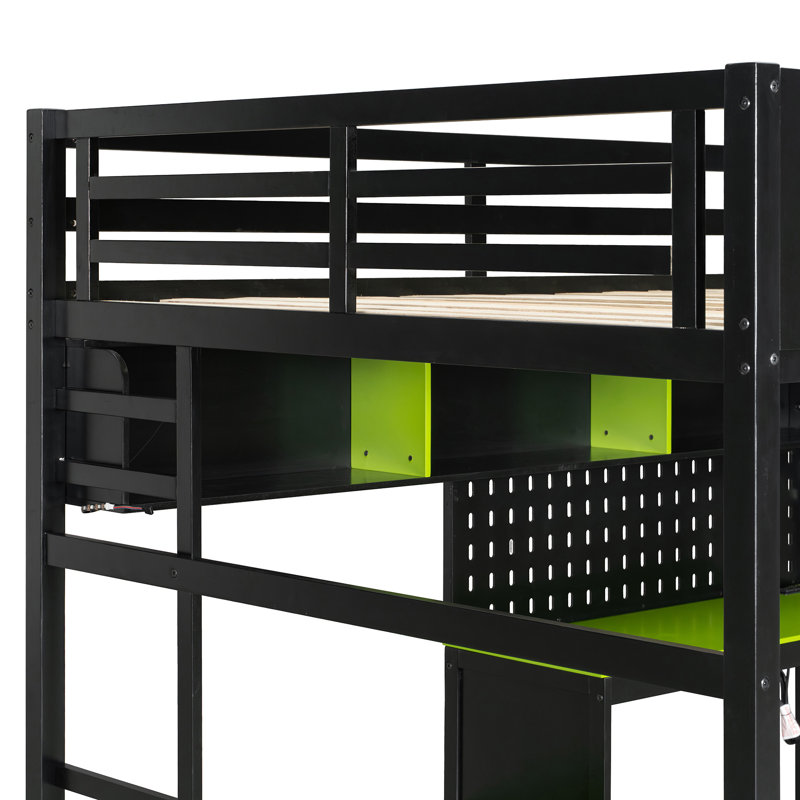Lit mezzanine en bois avec bureau, Vert