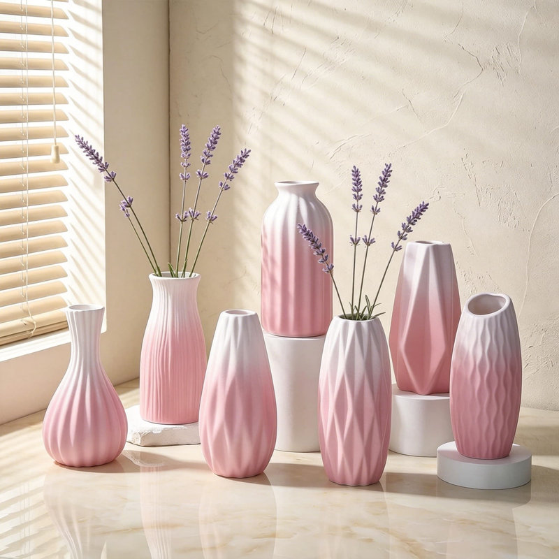 Ensemble de 12 vases à bourgeons en céramique, mini vases dégradés roses et blancs pour centres de table, petits pots élégants pour les mariages, décoration intérieure, présentoir de table et fleurs