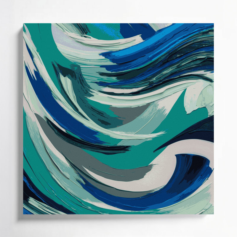 Abstrait paysage 26, art mural bleu sur toile, H 12 po x l 12 po