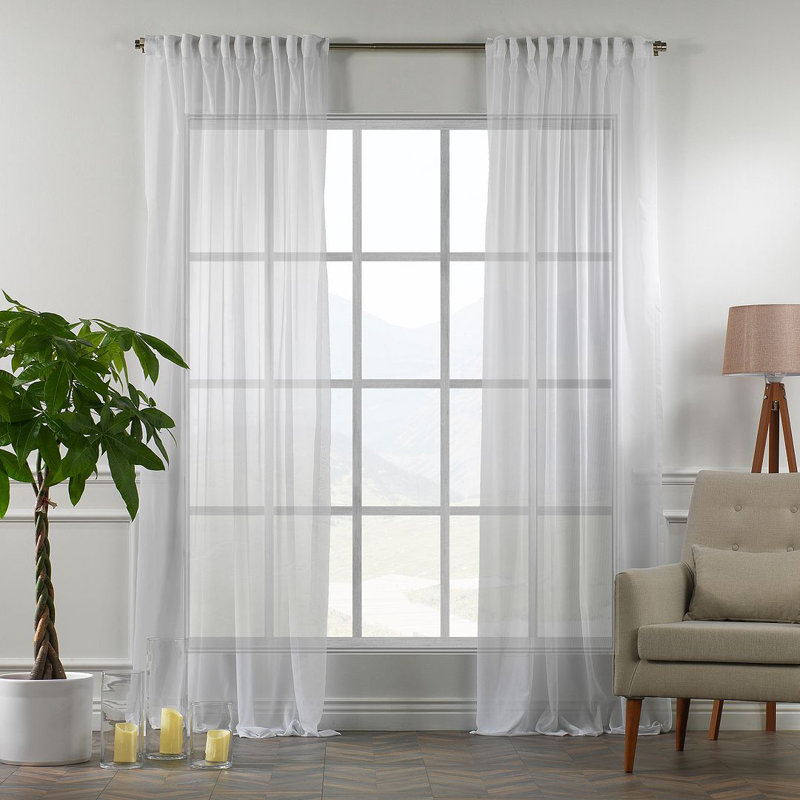 Extra Long & Extra Wide Chiffon Faux Silk Crep Single Panel Curtain, White, 140cm Width x 295cm Drop
