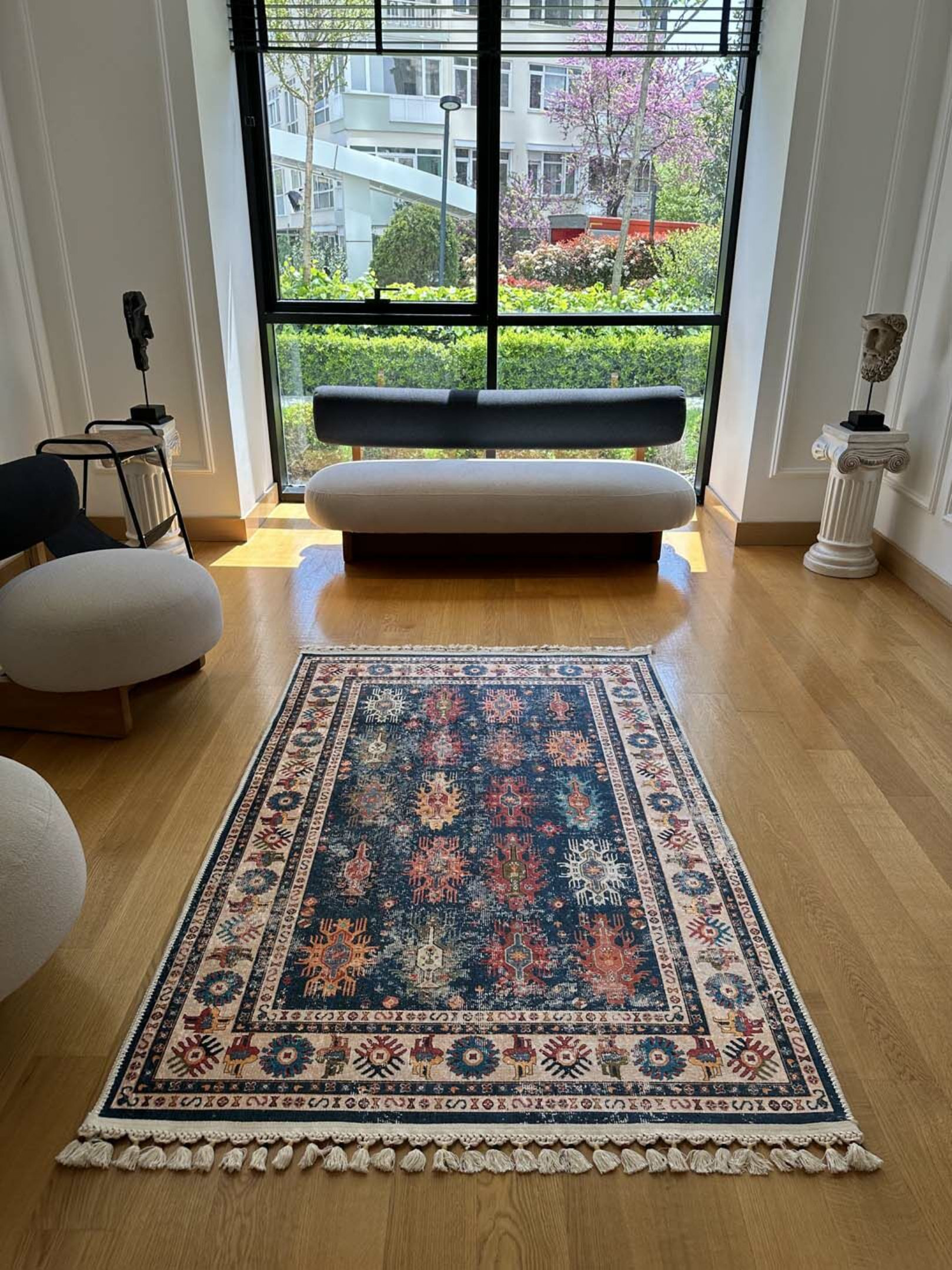 Rugpera Toscana Navy Oriental Digital Print Cotton; Chenille Non-Slip ...