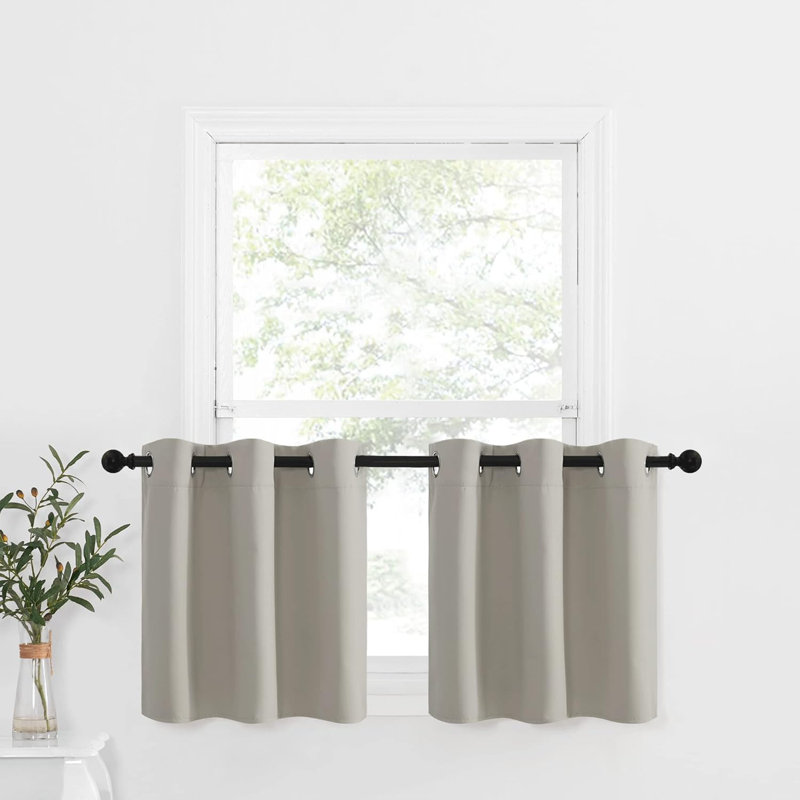 NICETOWN Blackout Small Window Valances, Rustic Farmhouse Curtains Grommet Top Thermal Insulated Window Drapes for Kitchen/Bathroom/Basement, 2 Panels.