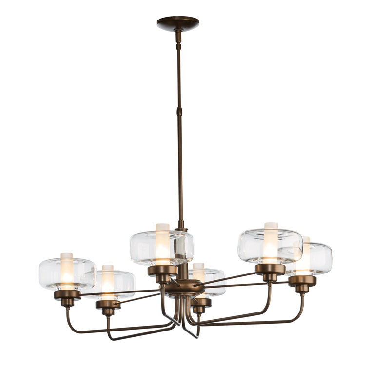 Nola 6 - Light Unique/Statement Classic/Traditional Chandelier, Bronze, Clear Glass with Frost, 18.3" - 60.3"
