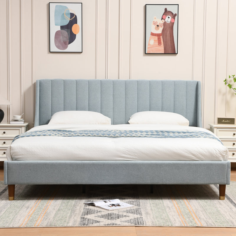 Linvel Upholstered Wingback Platform Bed, Light Blue, King