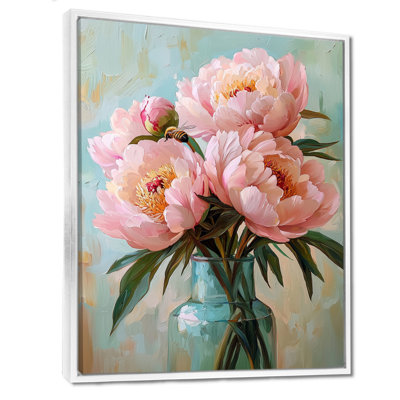Denali, pivoines roses dans le vase de la ferme - pivoines, art mural sur toile