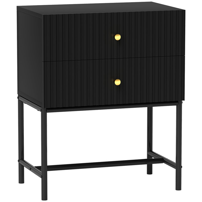 Albria 48cm W Manufactured Wood Bedside Table, Black, Black