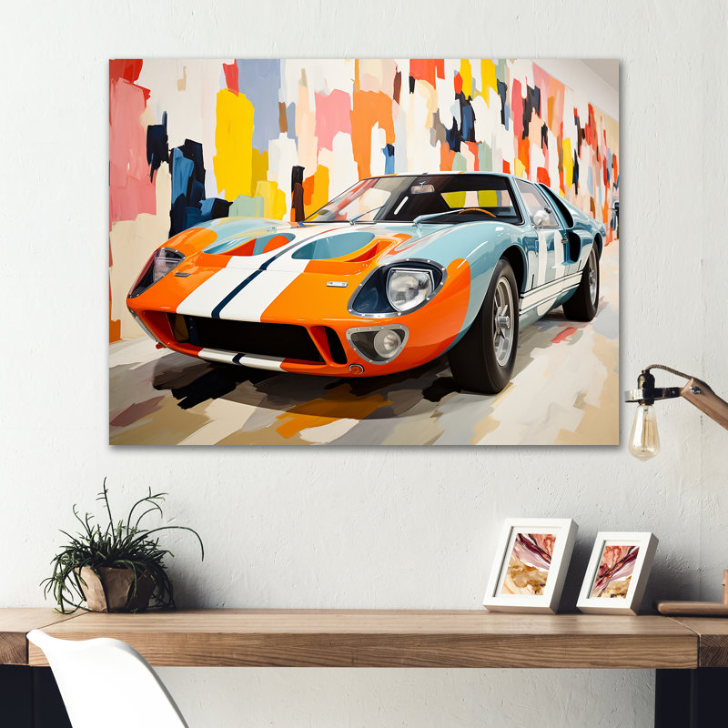 Voiture de course orange orange American GT, H 24 po x l 32 po x P 1 po