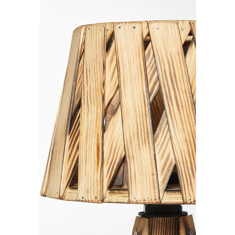 Lampe trépied en bois massif Sion, Brûlé naturel
