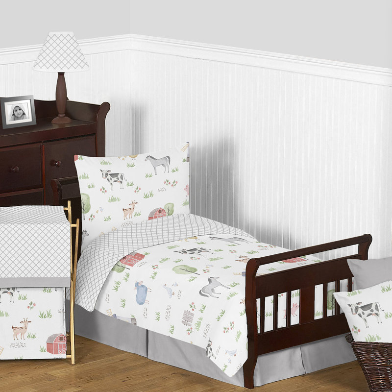 Gray Farm Animals 5-Piece Microfiber Toddler Bedding Set