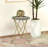 Desmariah Round Bone-and-Black-Resin Inlay Side Table with Hairpin Base, White and Gold