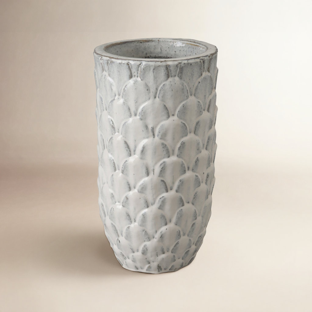 Ceramic Pot Planter, 16" H x 9" W x 9" D, Antique White