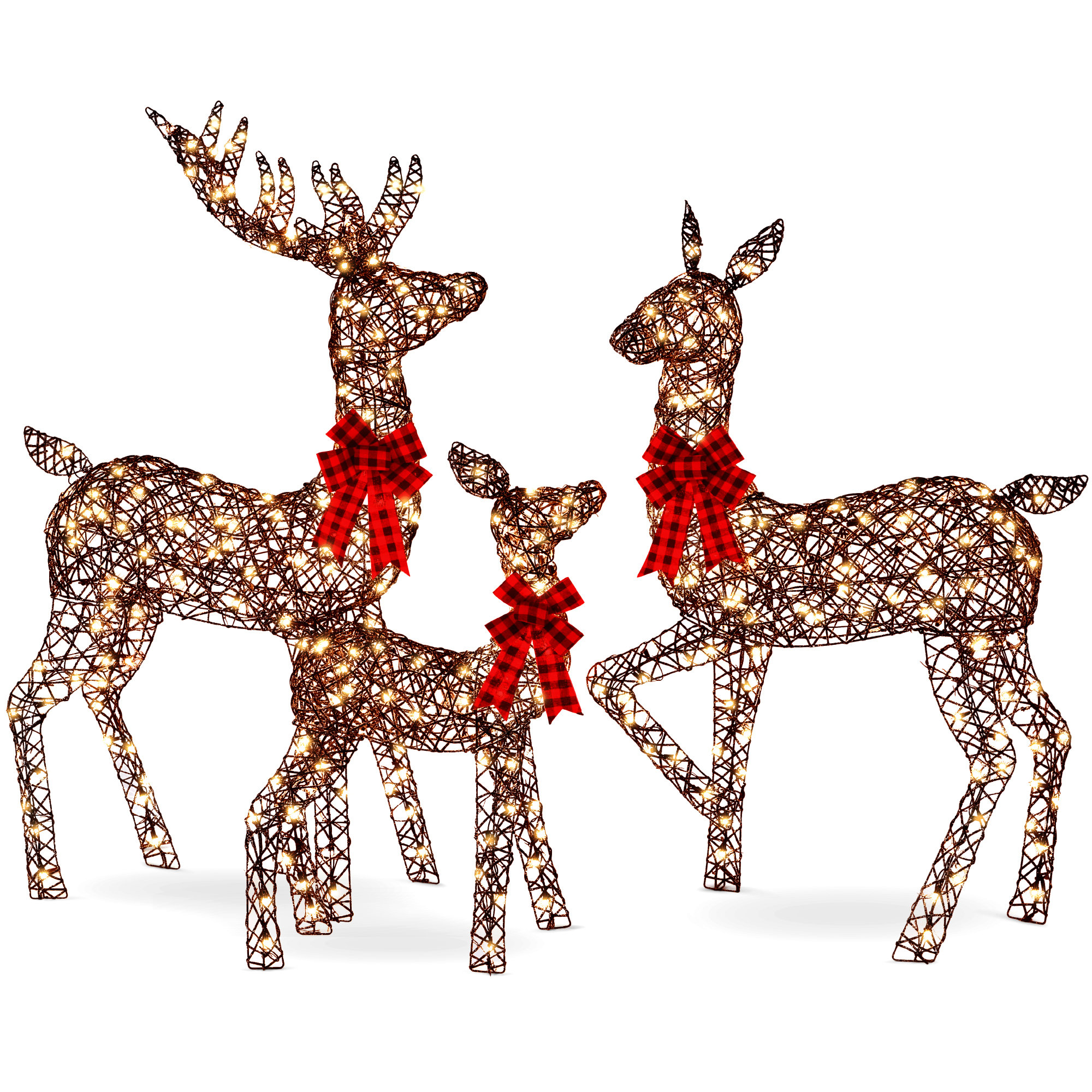 The Holiday Aisle® 3-Piece Rattan Deer Set, Lighted Christmas Outdoor Decoration W/ 360 Lights, Stakes - Brown & Reviews | Wayfair