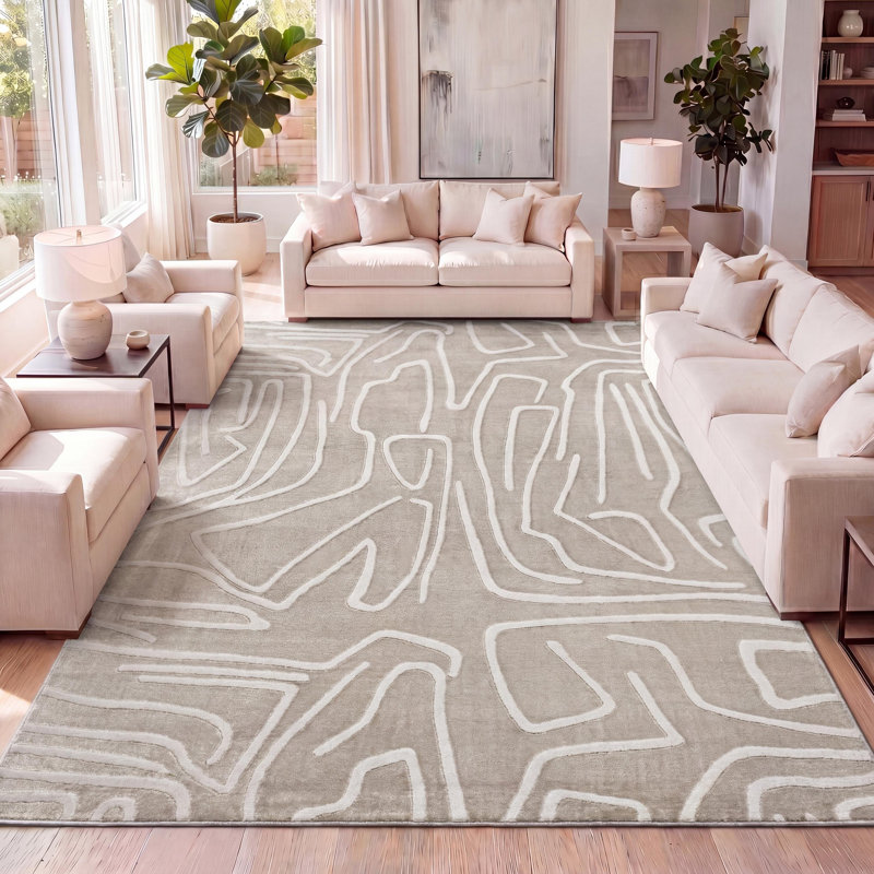 Tapis beige / crème Sauvanne Modern Scandinavian, Rectangle 7 pi 10 po x 10 pi