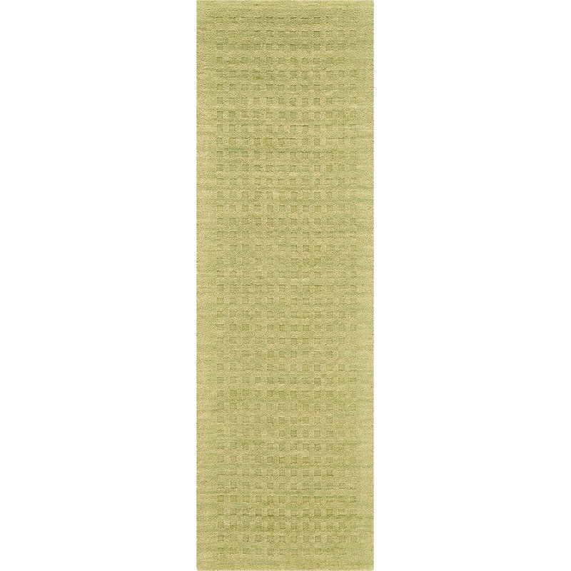 Tapis vert en laine tissé à la main Alnisha, Tapis de couloir 2 pi 3 po x 8 pi