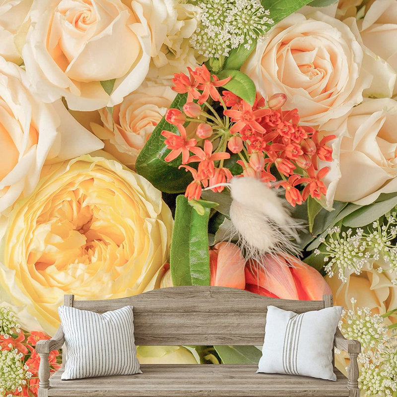 Murale fleurs de printemps en fleurs roses, L 66 po x l 96 po