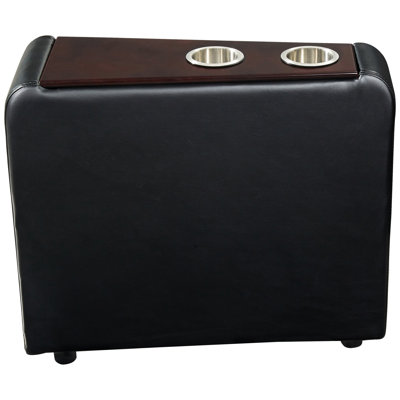 Contemporary Black Upholstered Wedge Console For Home Theater Featuring Gel Memory Foam Top And Two Cupholders, 24H X 11.5W 27.61D Inches Faux Leather With Built - In Cupholders Cool Foam, 24