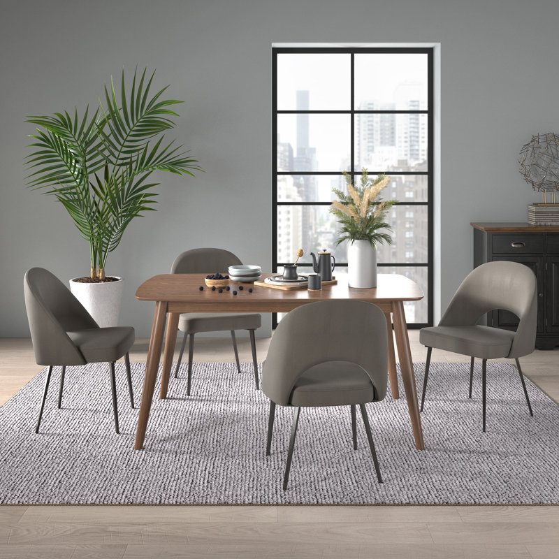 Ensemble de salle à manger Farias Mid-Century, Noyer foncé, Gris foncé