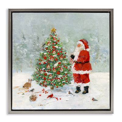 Santa with Birdhouse Tree Giclee Art by Sally Swatland